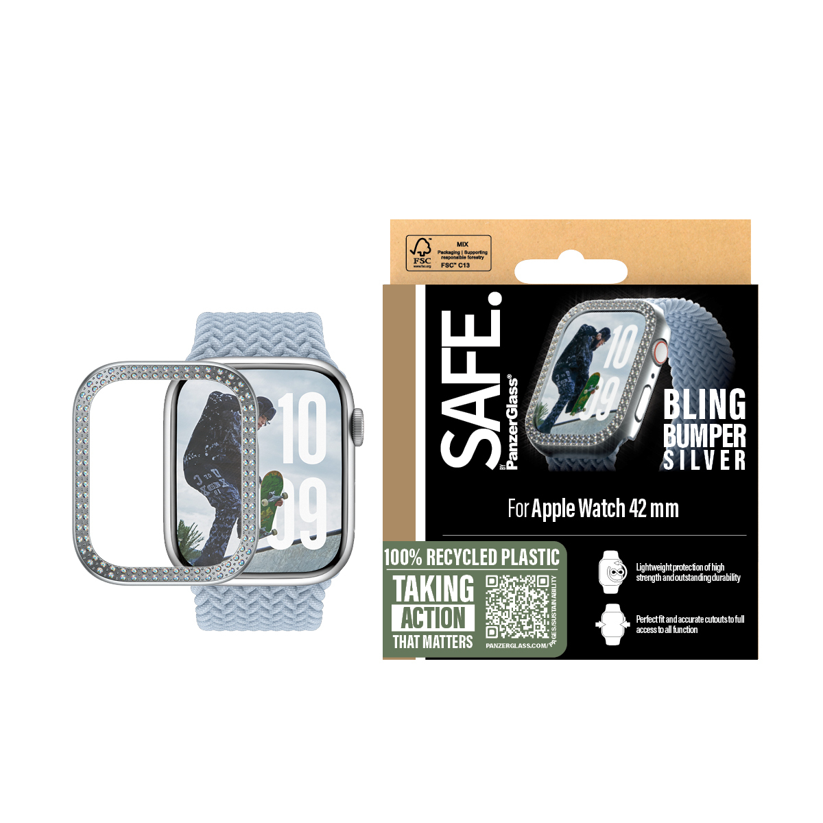 PanzerGlass SAFE. by PanzerGlass - Stoßstange für Apple Watch Series 10 (GPS + Cellular) - 42mm - Bling Silver, Ansicht 4