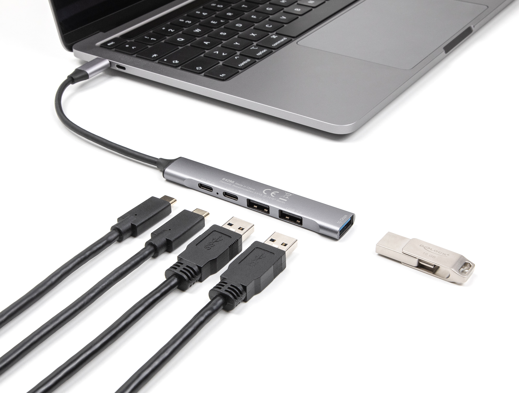 Delock Hub - 1 x USB-C (Power Delivery) + 1 x USB-C + 1 x SuperSpeed USB + 2 x USB-A 2.0, Ansicht 2
