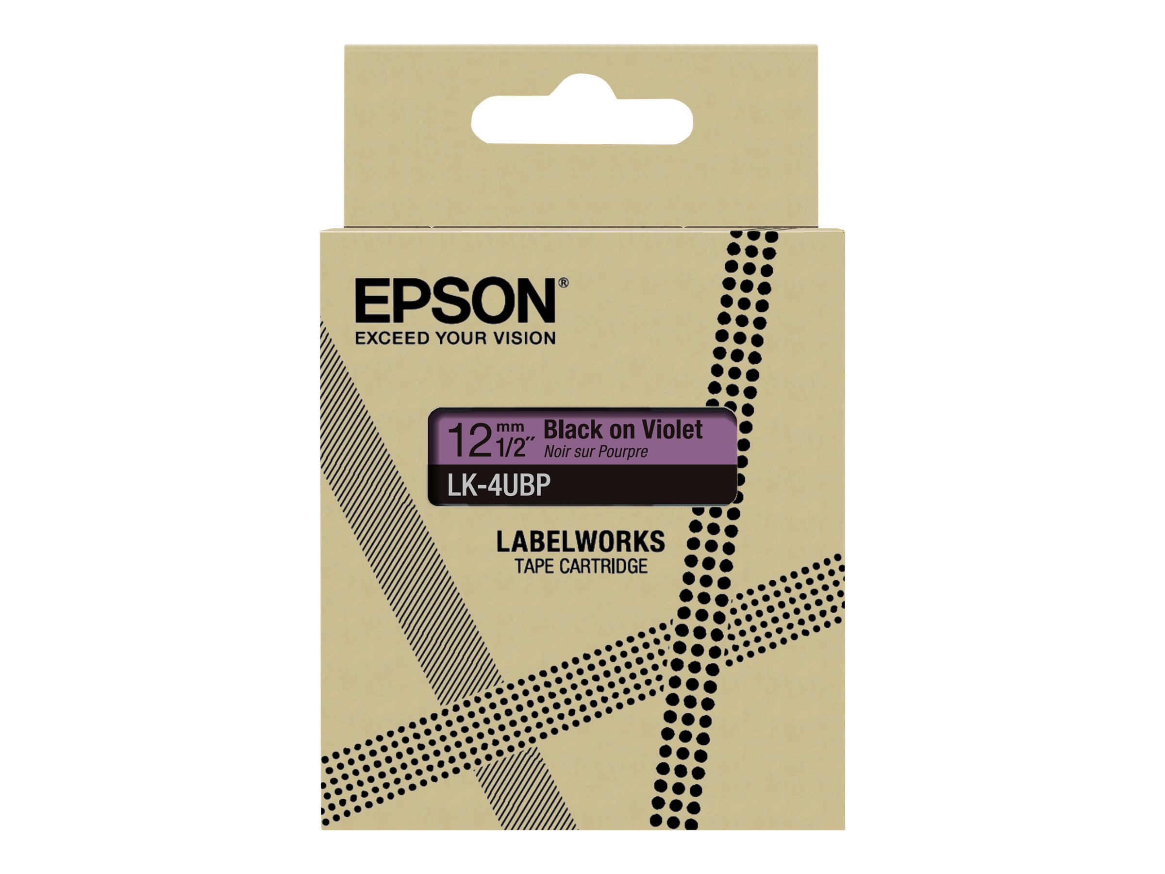 Epson LabelWorks LK-4UBP - Schwarz auf Violett - Rolle (1,2 cm x 8 m) 1 Kassette(n) Hängebox - Bandkassette - für LabelWorks LW-C410, LW-C610