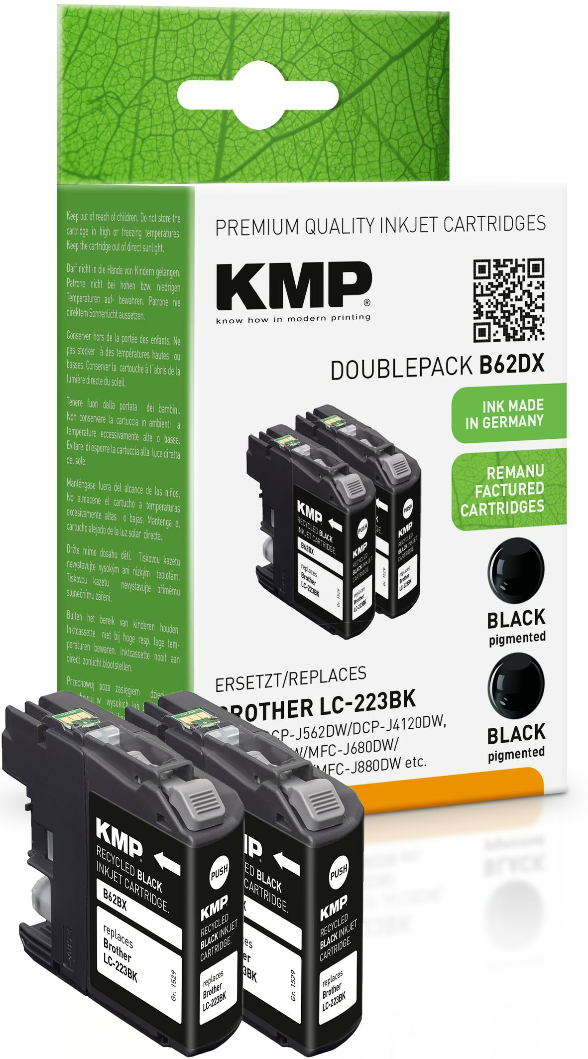 KMP DOUBLEPACK B62DX - 2er-Pack - 11.8 ml - Schwarz - kompatibel - Tintenpatrone (Alternative zu: Brother LC-223BK), Ansicht 3