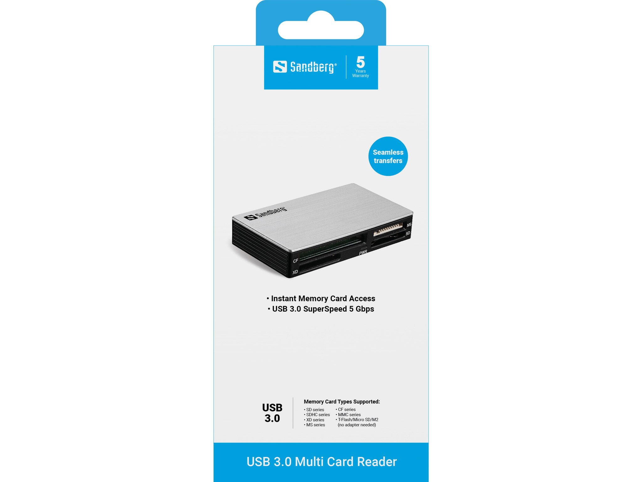 SANDBERG USB 3.0 Multi Card Reader - Kartenleser (MS, MMC, SD, xD, CF, TransFlash, microSD, SDHC, MS Micro), Ansicht 3