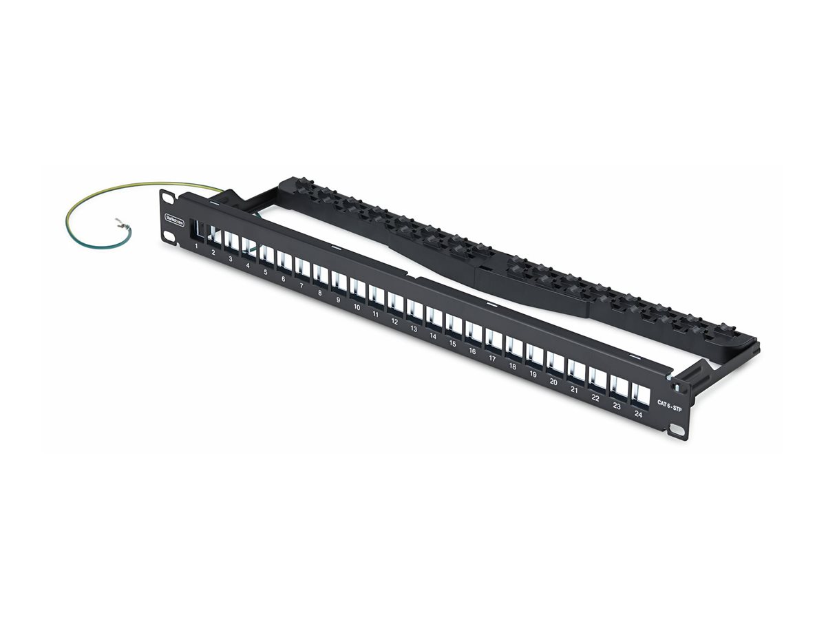 StarTech.com Startech - Leeres Keystone-Patchpanel - with cable management bar, for RJ45 - geeignet für Wandmontage, Rack montierbar - CAT 6a/8 - STP/UTP - Schwarz - 1U - 48.3 cm (19")