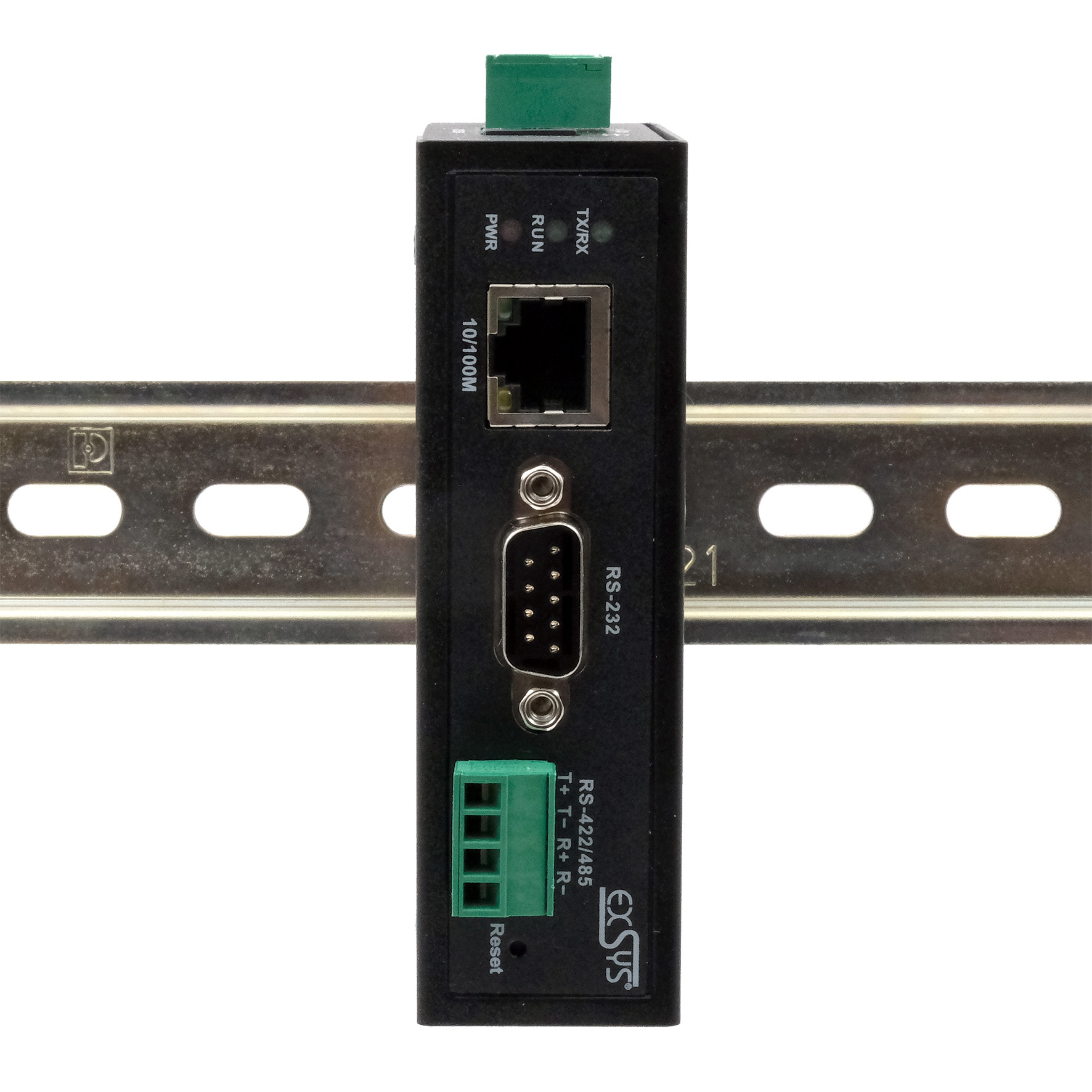 Exsys Ethernet zu 1x Seriell RS-232/422/485 inkl.DIN-Rail Kit, Ansicht 3