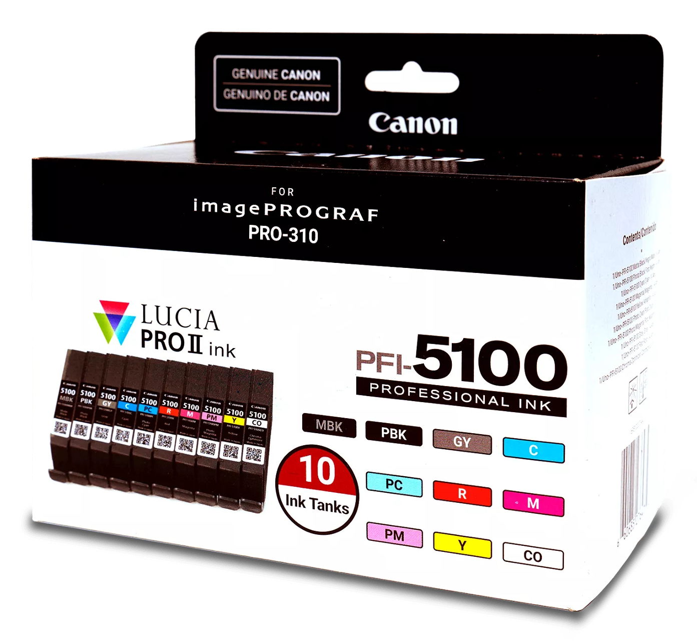 Canon PFI-5100 Multipack, Standardertrag, Cyan, Mattschwarz, Schwarz, 14,4 ml, 14,4 ml, 10 Stück(e), Ansicht 2