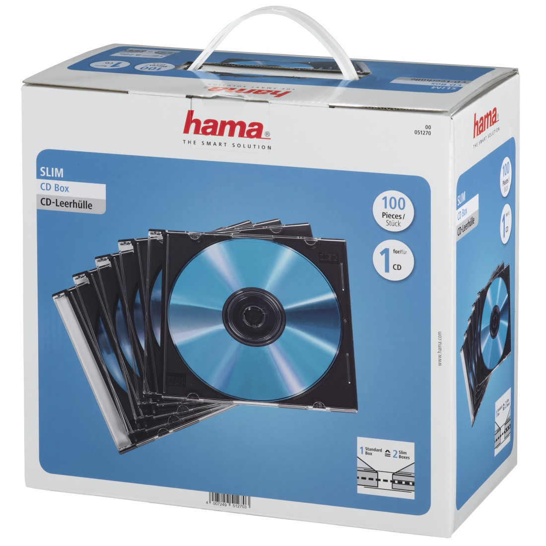 Hama Slim Jewel Case für Speicher-CD - Kapazität: 1 CD - Schwarz, durchsichtig (Packung mit 100), Ansicht 2