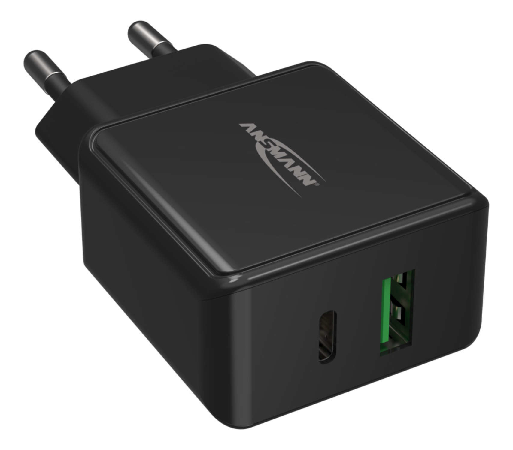 Ansmann HC218PD - Netzteil - 18 Watt - 3000 mA - PD, QC 3.0 - 2 Ausgabeanschlussstellen (USB, 24 pin USB-C) - Schwarz, Ansicht 3