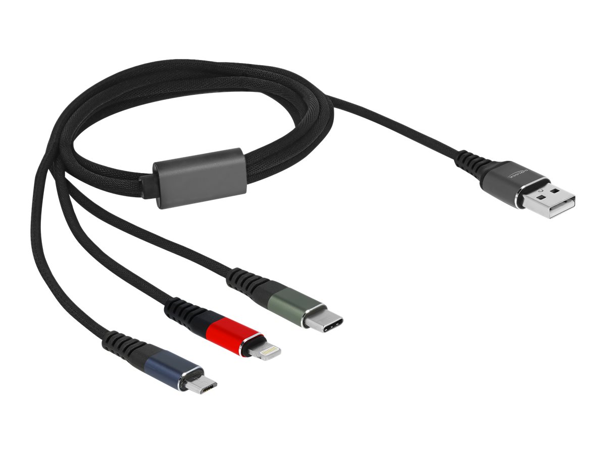 Delock USB Ladekabel 3 in 1 für Lightning / Micro USB / USB Type-C 1 m 3-farbig