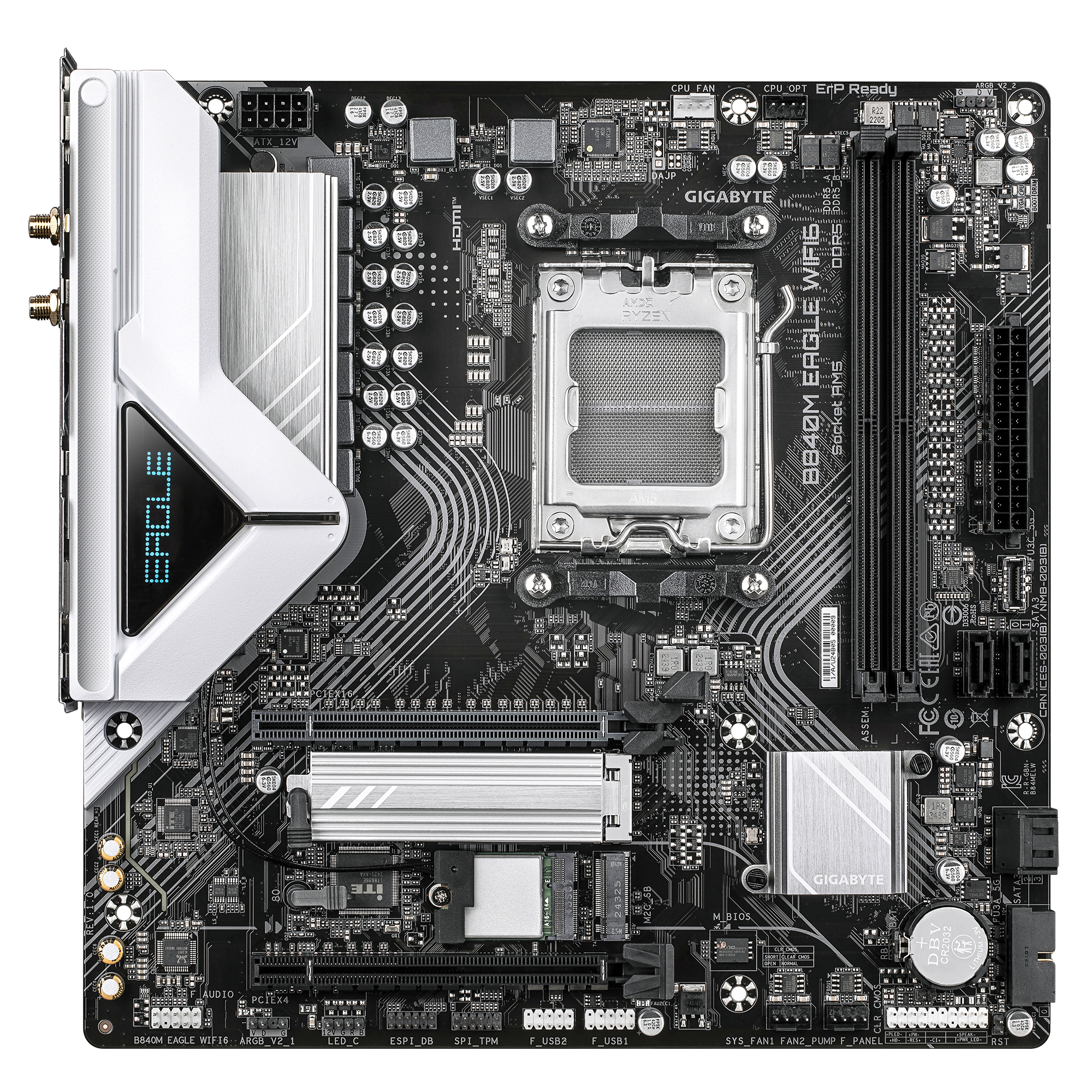 Gigabyte B840M EAGLE WIFI6 - Motherboard - micro ATX - Socket AM5 - AMD B840 Chipsatz - USB-C 3.2 Gen 1, USB 3.2 Gen 1, Ansicht 2