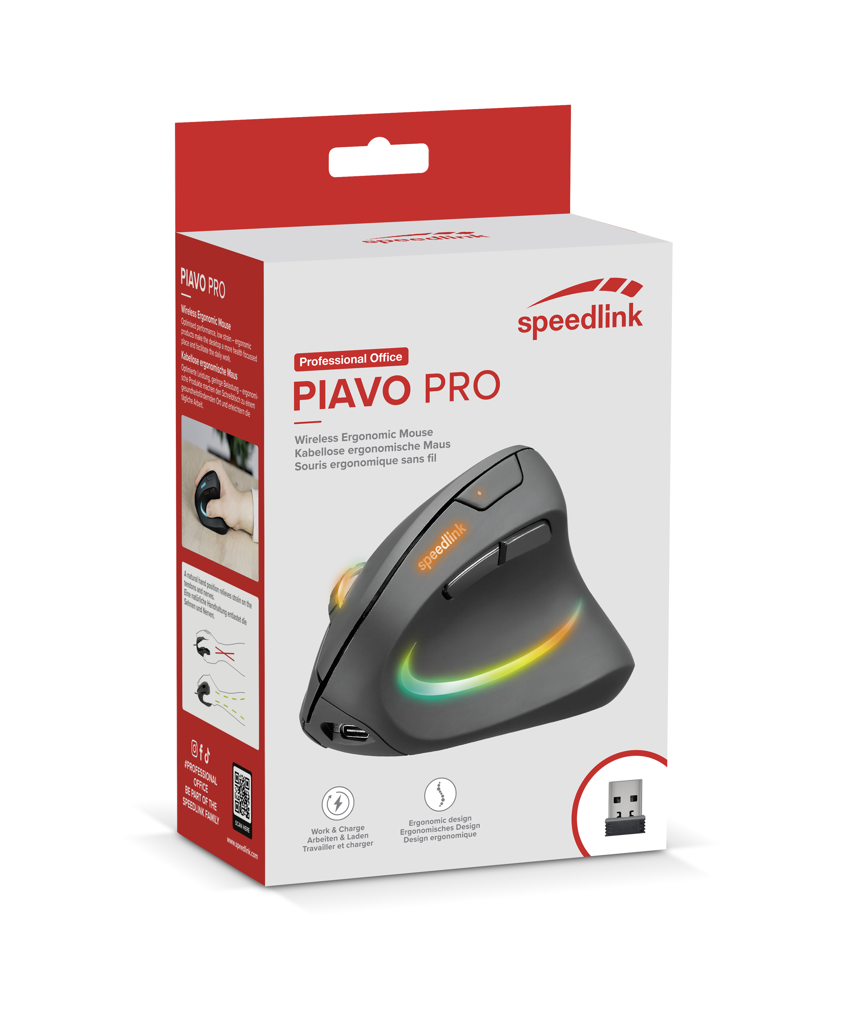 SPEEDLINK Maus PIAVO PRO Illuminated Rechargeable Vertical retail - Maus - 3.200 dpi, Ansicht 2
