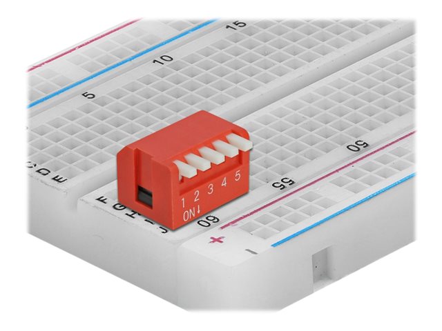 Delock DIP flip switch piano 5-digit 2.54 mm pitch THT vertical - DIP-Schalter - Rot (Packung mit 10)