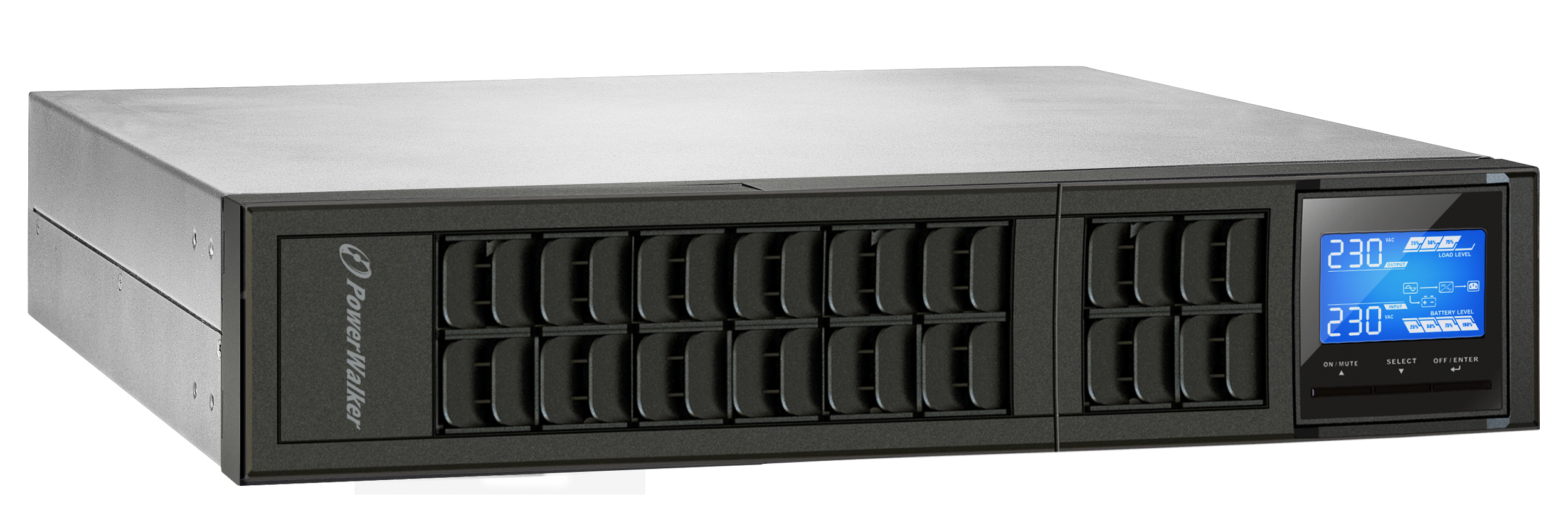 PowerWalker VFI 1000 CRS - USV (in Rack montierbar/extern) - 800 Watt - 1000 VA - RS-232, USB - Ausgänge: 3 - 2U - 19, Ansicht 2