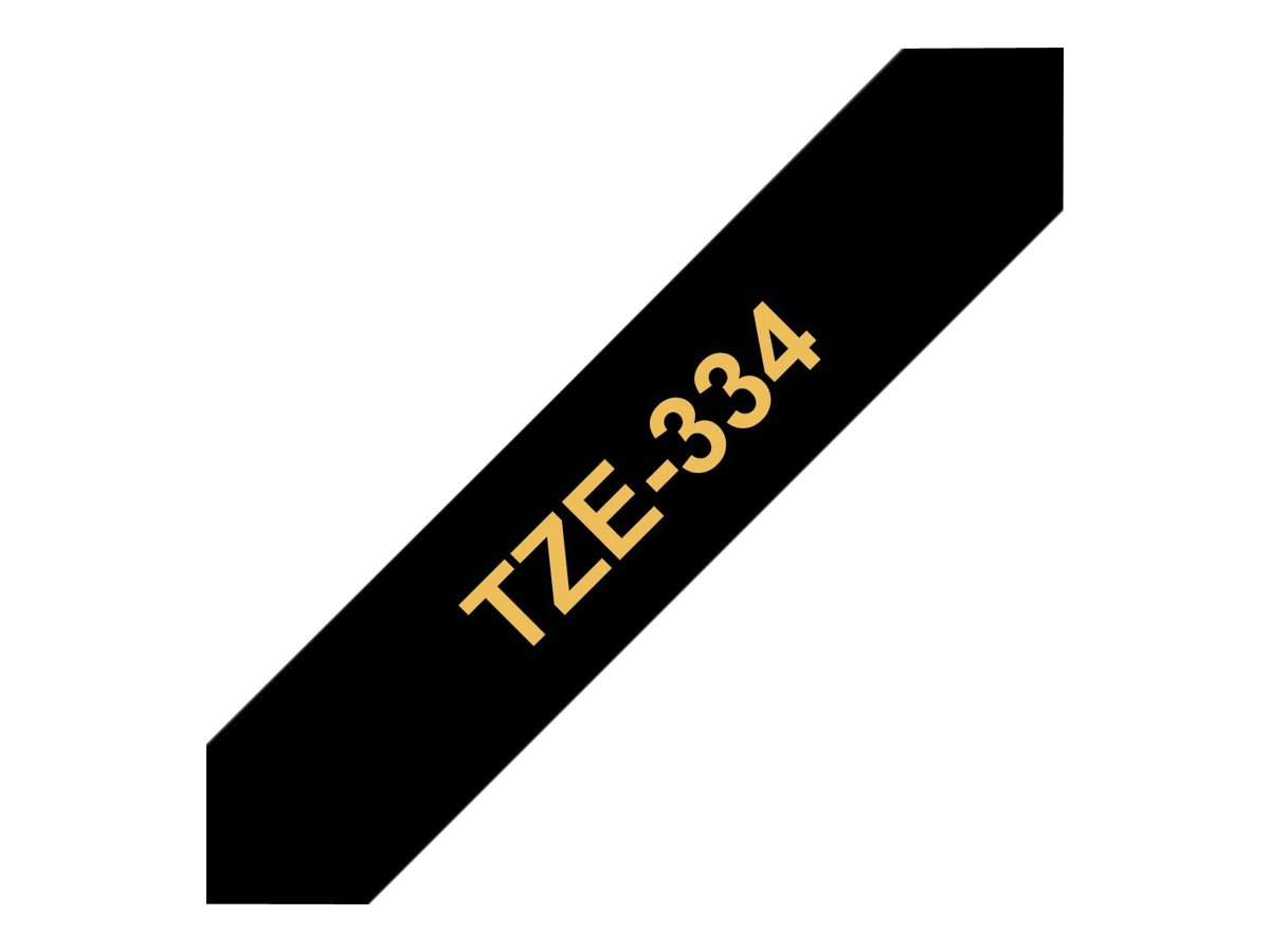 Brother TZe-334 - Standard-Klebstoff - gold auf schwarz - Rolle (12 cm x 8 m)