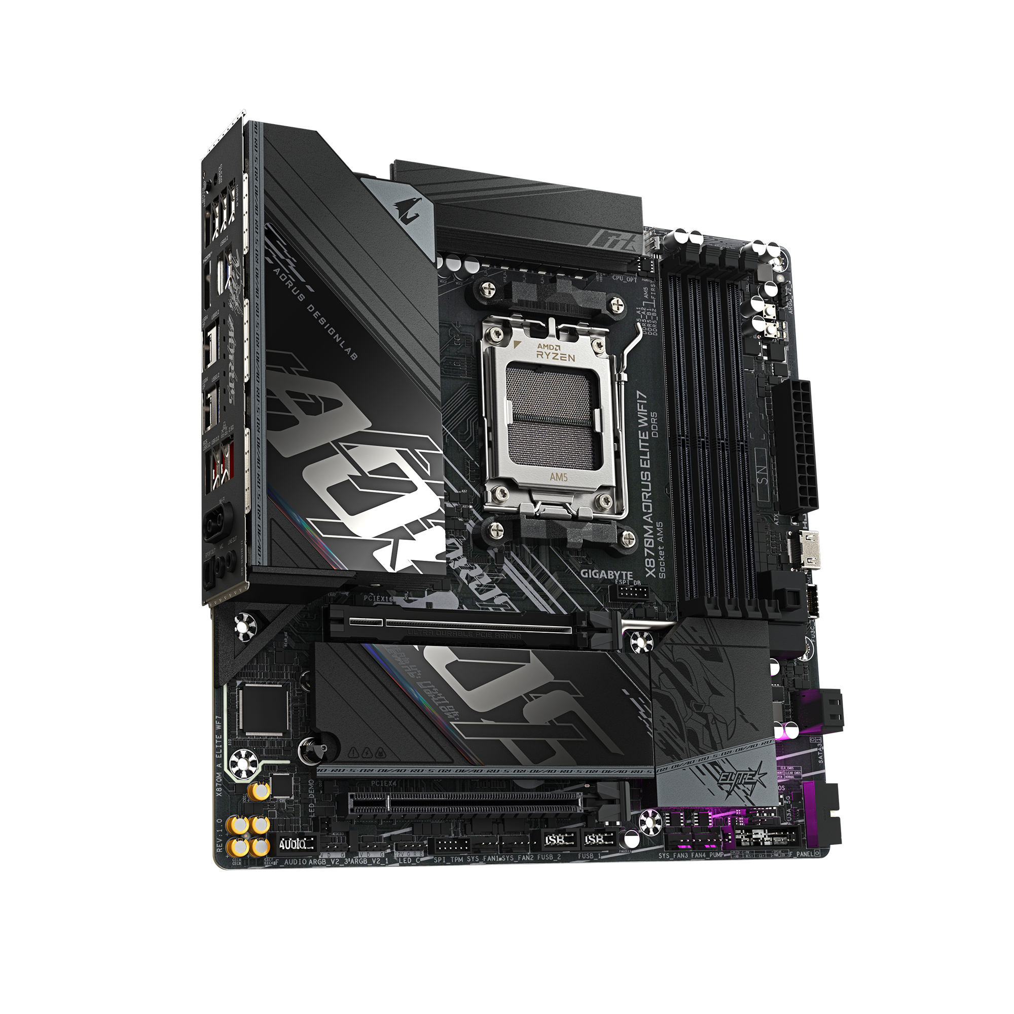 Gigabyte X870M AORUS ELITE WIFI7 mATX Mainboard Sockel AM5 M.2/HDMI/USB4/WIFI/BT -• Micro-ATX Mainboard - Sockel AM5, Ansicht 4