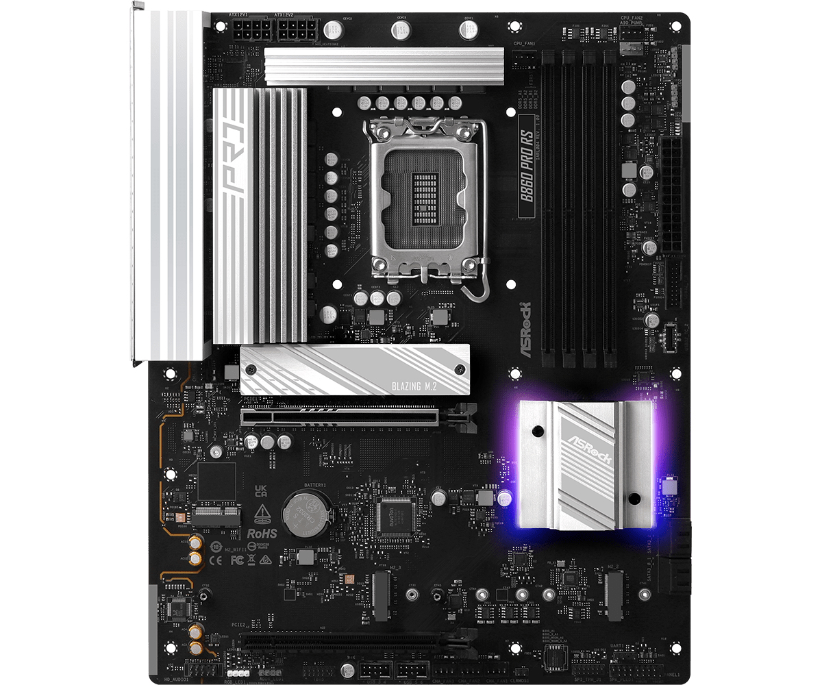 ASRock B860 PRO RS - Motherboard - ATX - LGA1851-Sockel - B860 Chipsatz - Bluetooth - Onboard-Grafik (CPU erforderlich), Ansicht 3