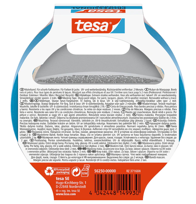 Tesa 56250 - Maler-Abdeckband - Papier - Blau - Glas - rau - Acrylfarbe - Alkydfarbe - Latexfarbe, Ansicht 2