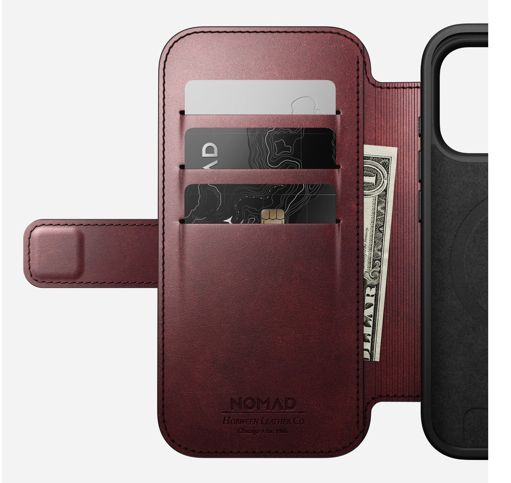 Nomad Modern Leather Folio iPhone 17 Pro Burgundy Horween, Ansicht 3