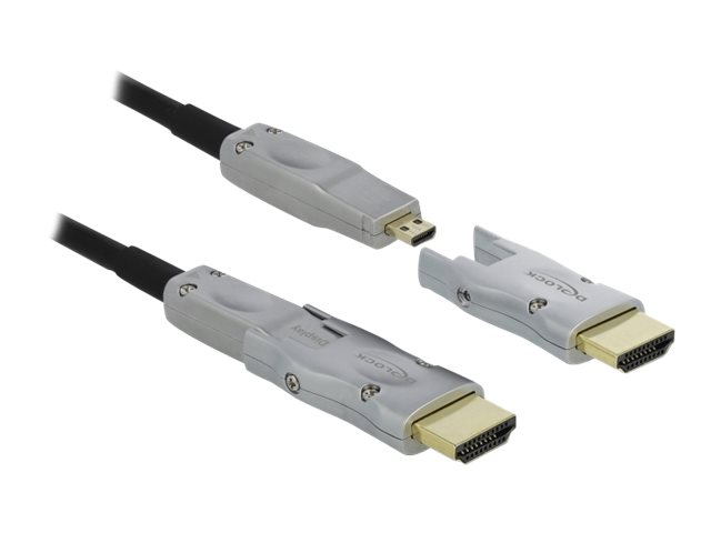 Delock High Speed - HDMI-Kabel - 19 pin micro HDMI Type D männlich zu 19 pin micro HDMI Type D männlich - 25 m - Schwarz - 4K Unterstützung Active Optical Cable (AOC)