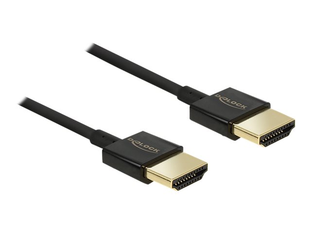 Delock Slim Premium - HDMI-Kabel mit Ethernet - HDMI männlich zu HDMI männlich - 3 m - dreifach abgeschirmtes Twisted-Pair-Kabel - Schwarz