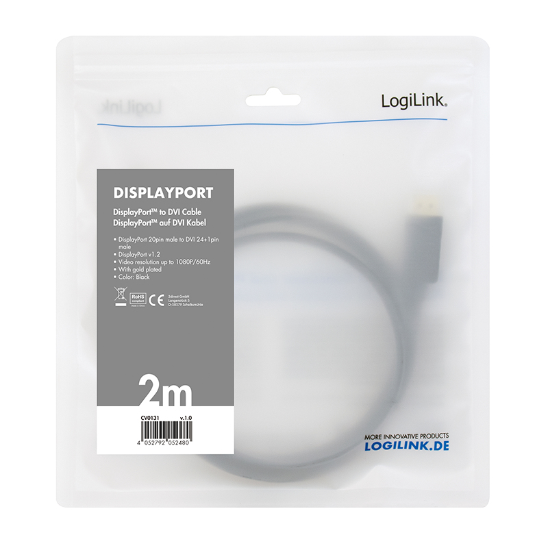 LogiLink Adapterkabel - DisplayPort (M) eingerastet zu DVI-D (M), Ansicht 4