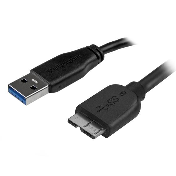 StarTech.com 2m schlankes SuperSpeed USB 3.0 A auf Micro B Kabel - St/St, 2 m, USB A, Micro-USB B, USB 3.2 Gen 1 (3.1 Gen 1), Männlich/Männlich, Schwarz