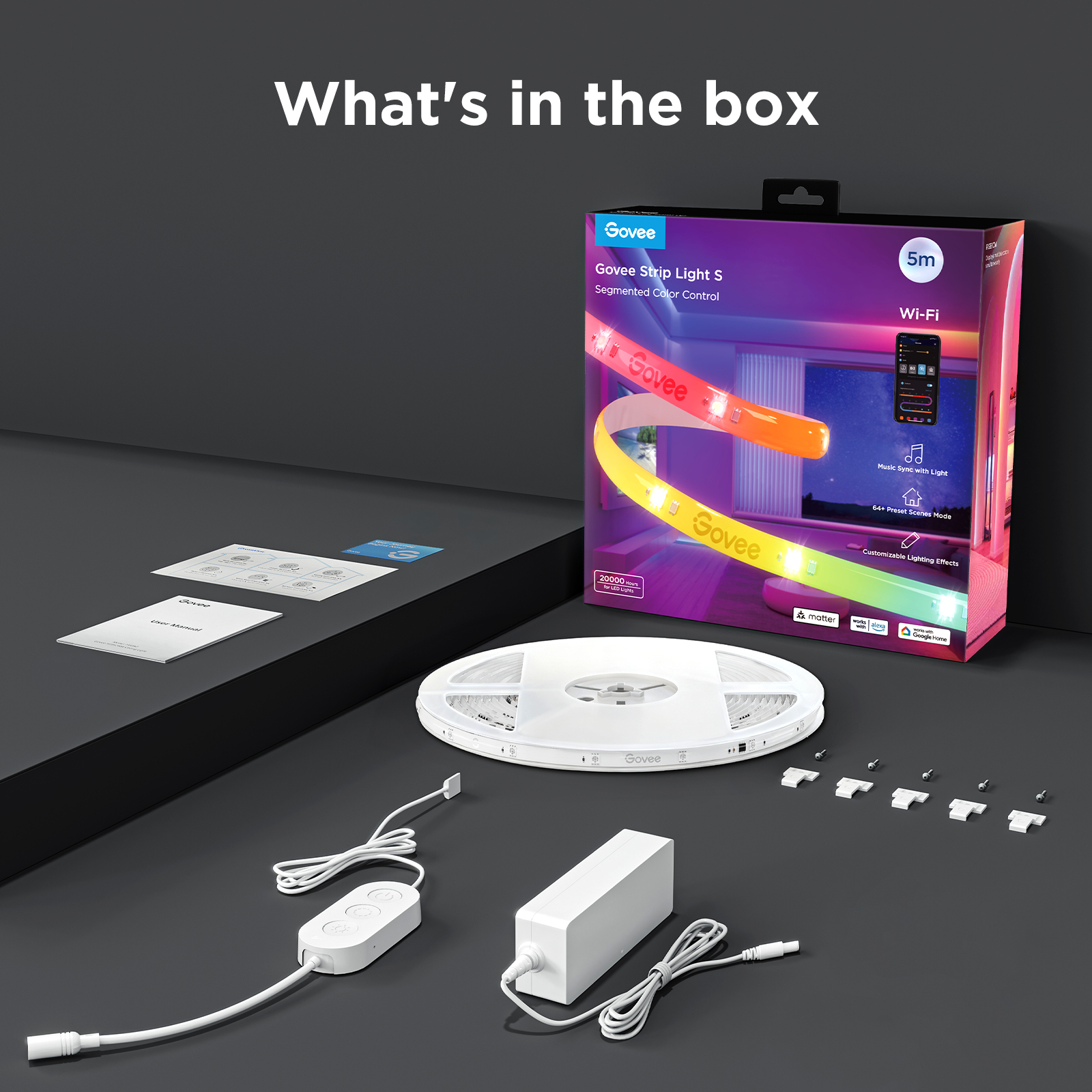 Govee LED Stripe Light S Wi-Fi Bluetooth Matter 5 m RGBIC, Ansicht 2