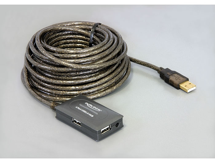 Delock USB 2.0 Extension Cable 10 m active with 4 port Hub, Ansicht 2