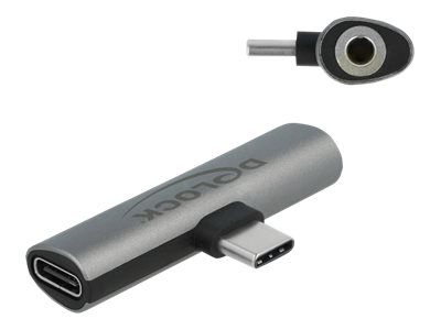 Delock USB-C zu Kopfhöreranschluss / Ladeadapter - USB-C männlich zu USB-C, Mini-Stecker weiblich - Grau - USB Power Delivery (60W)