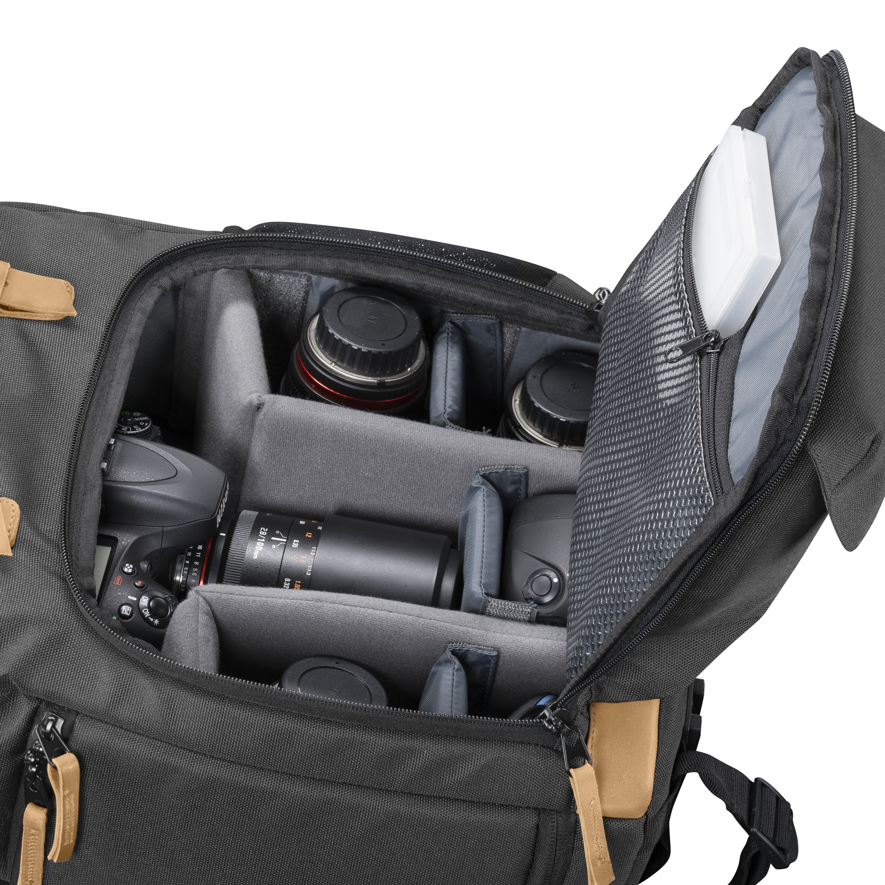 mantona Luis - Rucksack für Kamera - Nylon, Leder - Grün, Ansicht 3