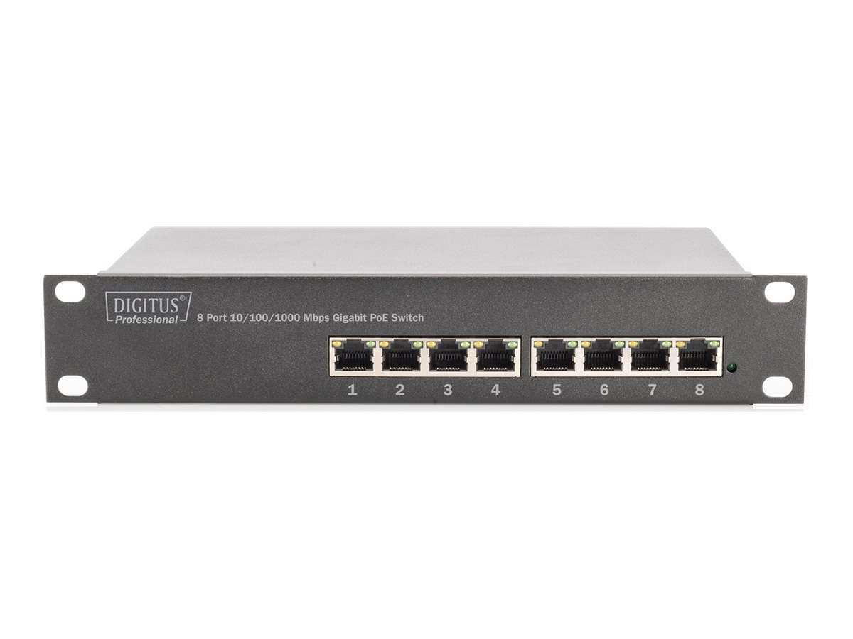 DIGITUS Gigabit Ethernet PoE Switch, 8-Port PoE+, 10", bis zu 80 W PoE Budget