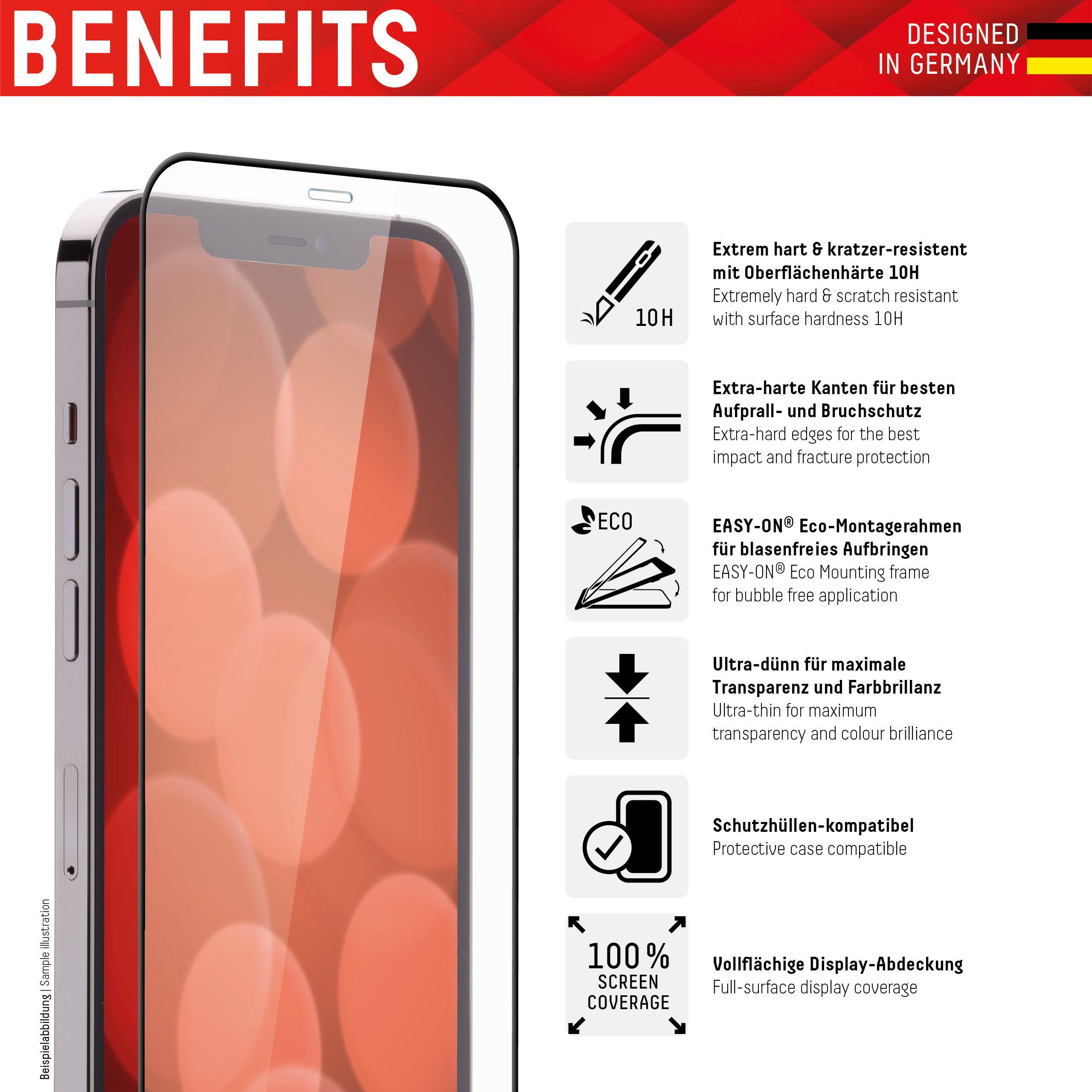 DISPLEX Full Cover Panzerglas (10H) für Apple iPhone 13 mini - Eco-Montagerahmen - volle Displayabdeckung, Ansicht 2