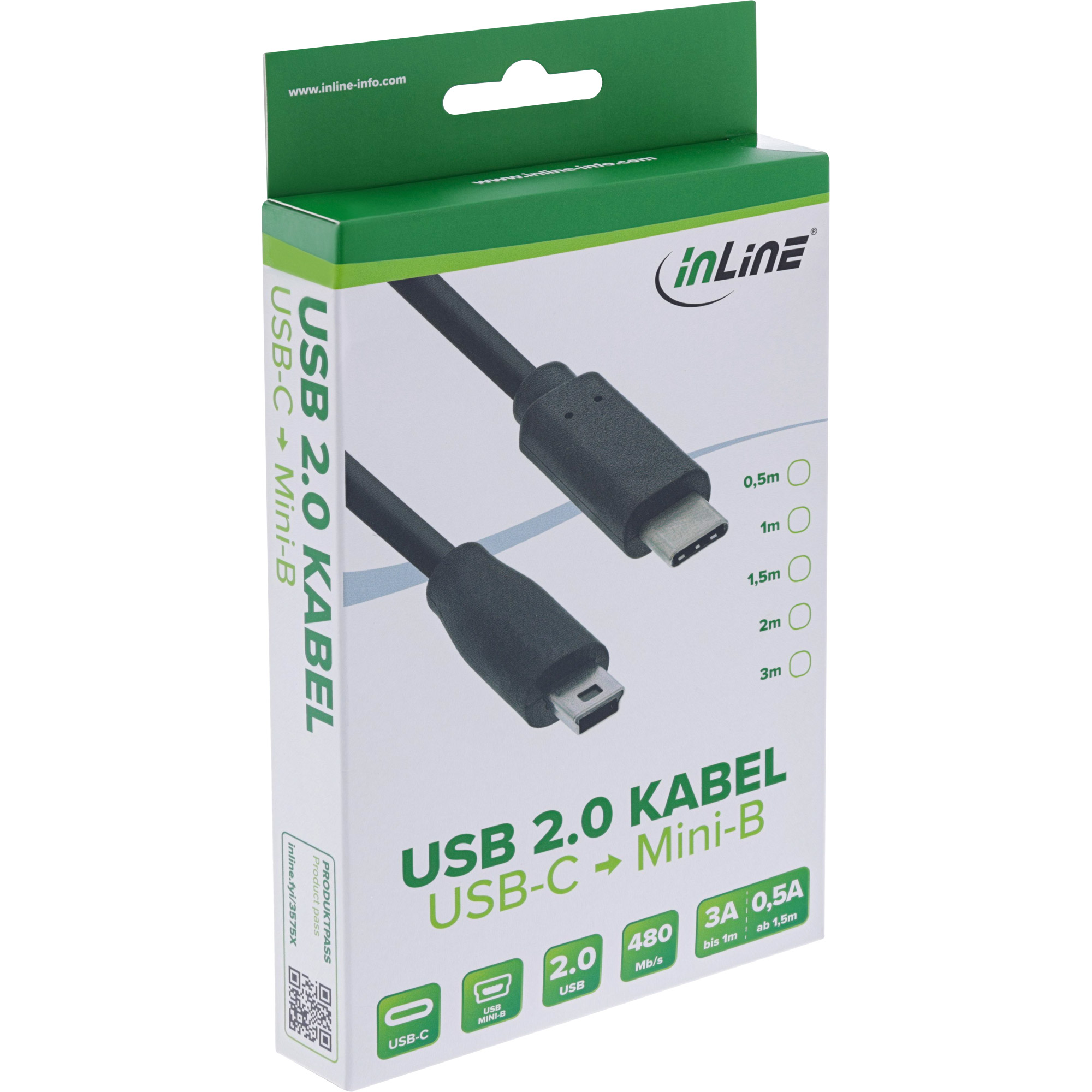 InLine USB 2.0 Kabel - USB-C Stecker an Mini-B Stecker - schwarz - 5m