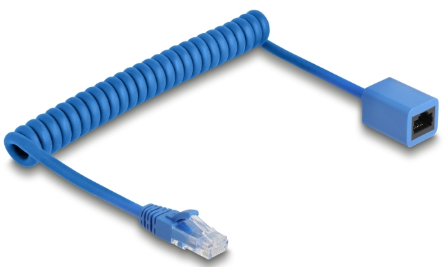 Delock RJ45 Spiralkabel Stecker zu Buchse Cat.6 UTP 0.6 m bis 1.2 blau - Netzwerk - CAT 6, Ansicht 3