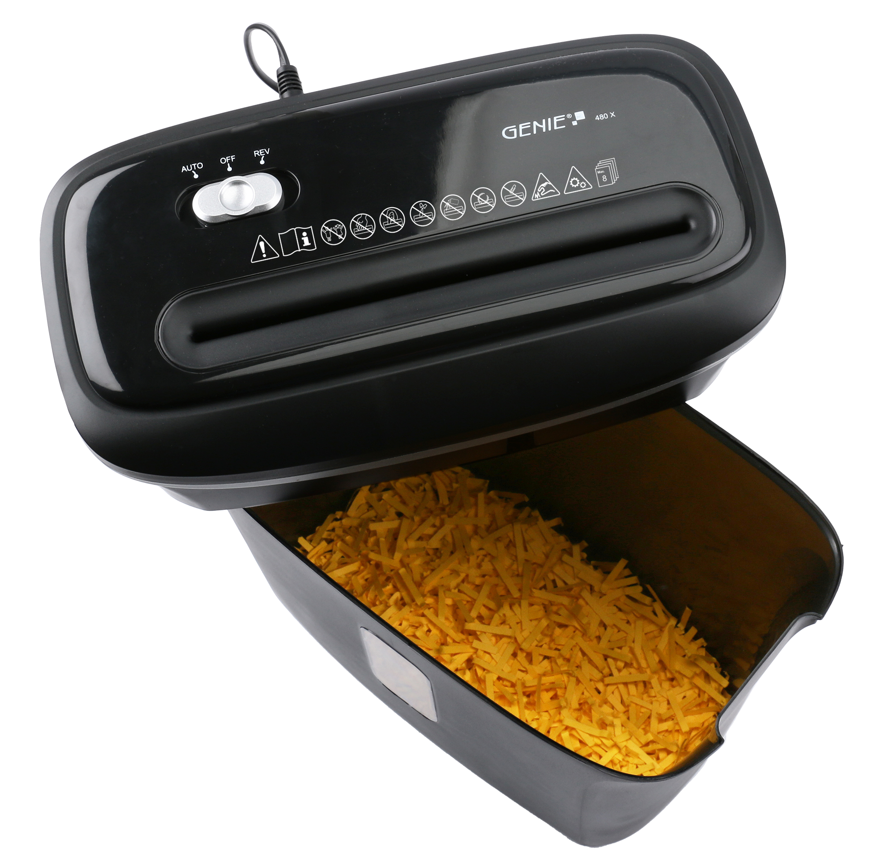 Genie 480 X - Kreuzschreddern - 4 x 35 mm - 8 Blätter - 72 dB - Schwarz - 322 mm, Ansicht 3