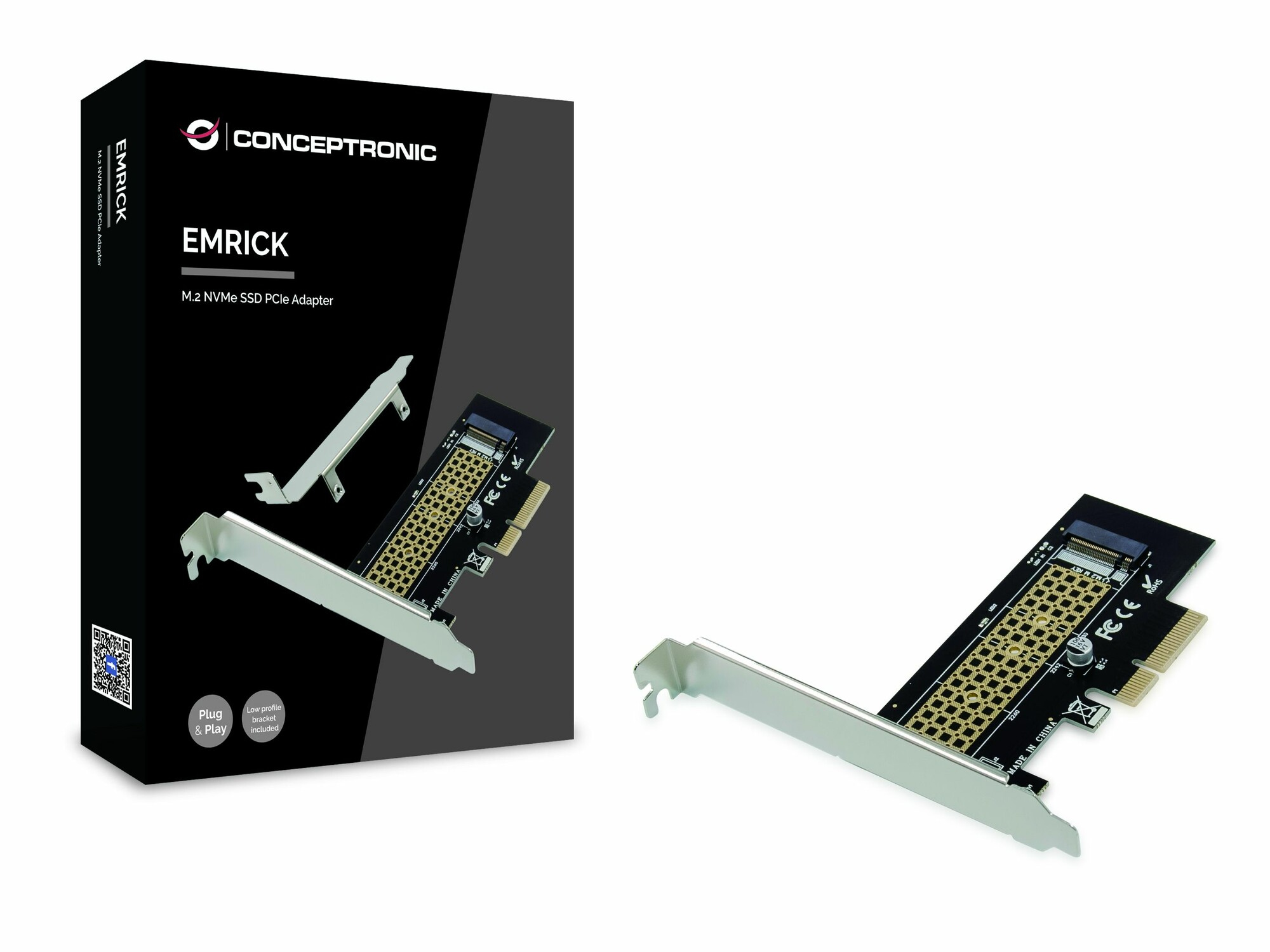 Conceptronic EMRICK M.2-NVMe-SSD-PCIe-Adapter - PCIe - M.2 - PCIe 3.0 - Schwarz - Edelstahl - Passiv - China, Ansicht 2