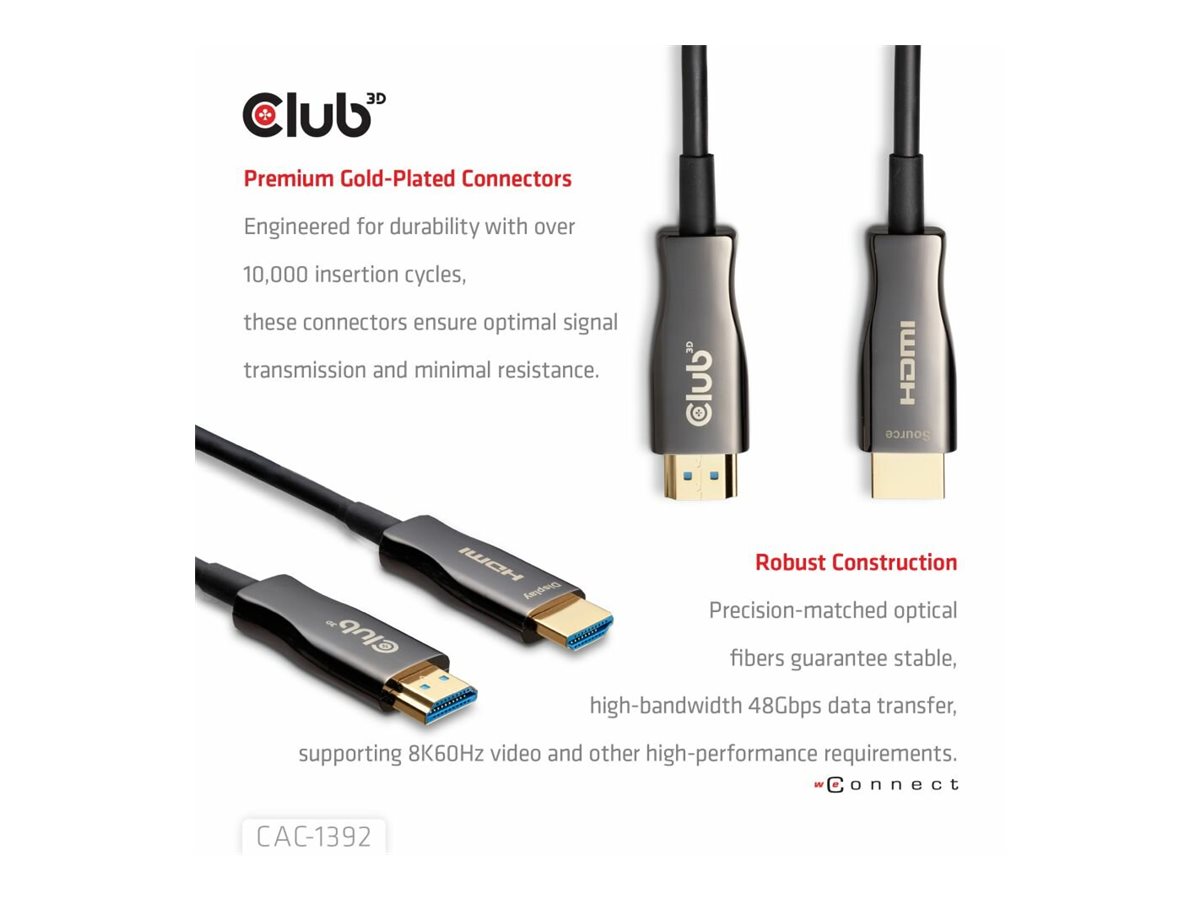 Club 3D Ultra High Speed - HDMI-Kabel - HDMI männlich zu HDMI männlich - 30 m - Schwarz - Active Optical Cable (AOC), Ansicht 2