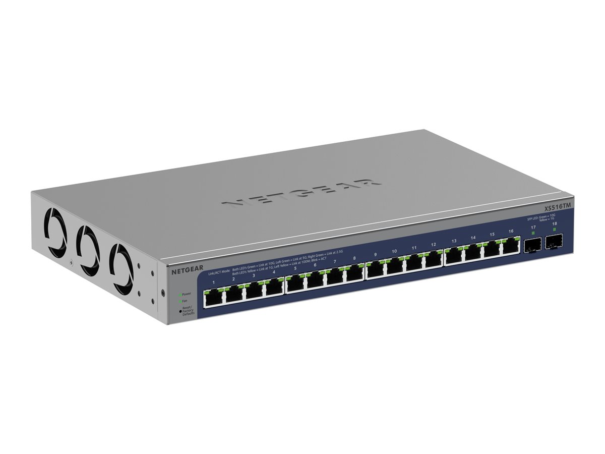 Netgear S3600 Series XS516TM - Switch - 2+L3 Lite - Smart - 16 x 1025 Gigabit Ethernet + 2 x 10 Gb Ethernet SFP+ (Uplink)