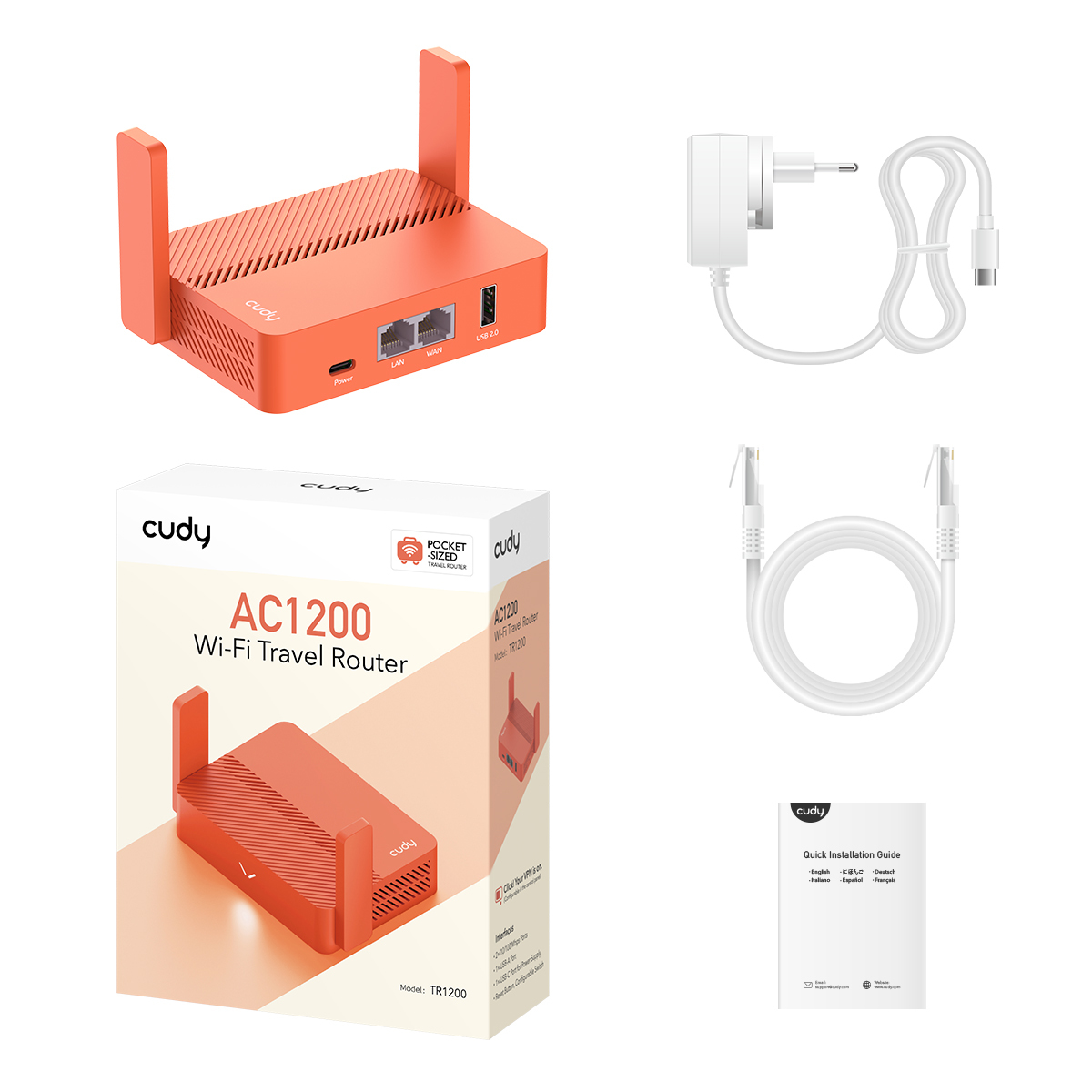 CUDY AC1200 wireless router Fast Ethernet Orange, Ansicht 3