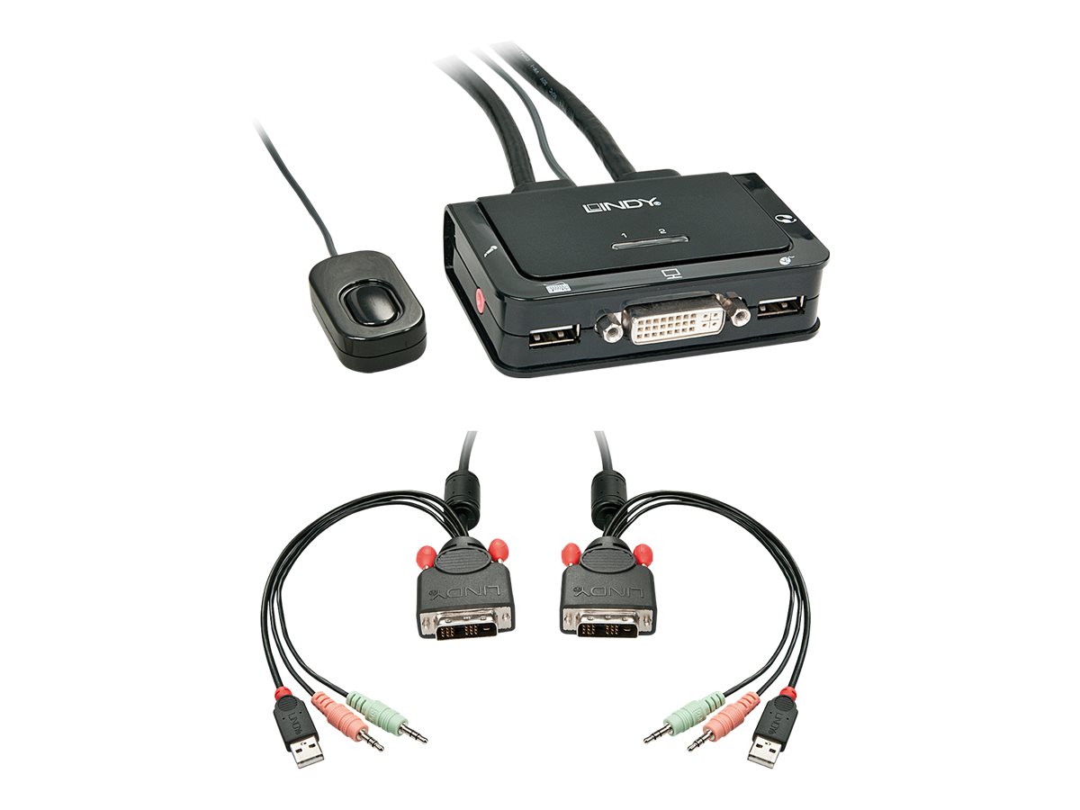 Lindy KVM Switch 2 Port DVI-D Single Link USB 2.0 Audio