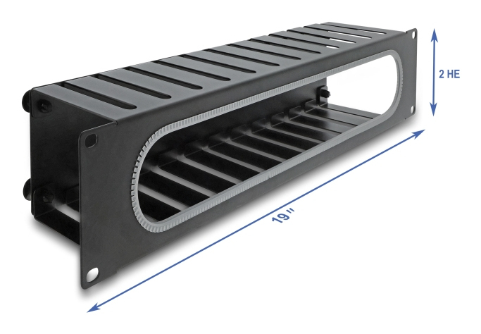 Delock Verlegetafel für Rack-Kabelmanagement - with opening and edge protection - Schwarz, RAL 9005 - 2U - 48.3 cm (19), Ansicht 2