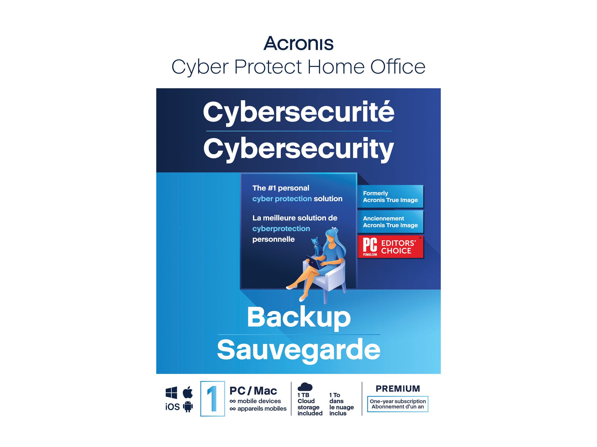 Acronis Cyber Protect Home Office Premium - Abonnement-Lizenz (1 Jahr) - 1 Computer, 1 TB Speicherplatz in der Cloud, unbegrenzte mobile Geräte - Download - Win, Mac, Android, iOS