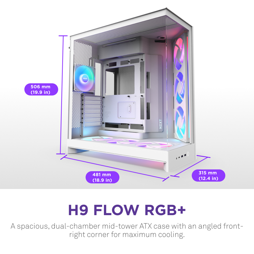 NZXT H9 Flow Rgb 2025 All White Midi Tower ATX Gaming Gehäuse weiß mit - Midi/Minitower - Midi/Minitower - ATX, Ansicht 2