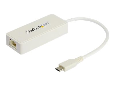 StarTech.com US1GC301AUW USB Netzwerkadapter (Ethernet Adapter mit extra USB Anschluss, USB 3.0, Thunderbolt 3 komp.) Weiß - Netzwerkadapter - USB-C - Gigabit Ethernet + USB 3.1 Gen 2 - weiß