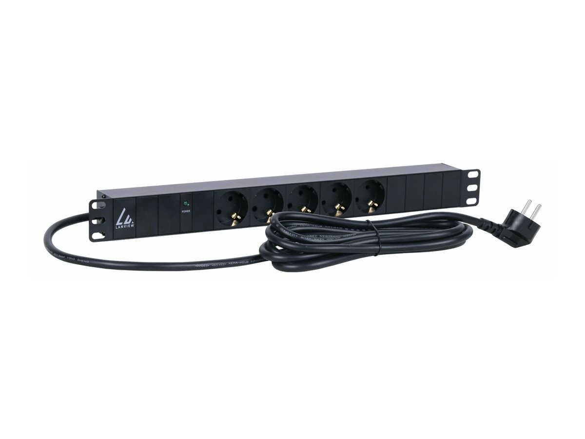 Lanview 19'' rack mount power strip 10A with 5 x Schuko type - Rackbefestigung, Ansicht 3