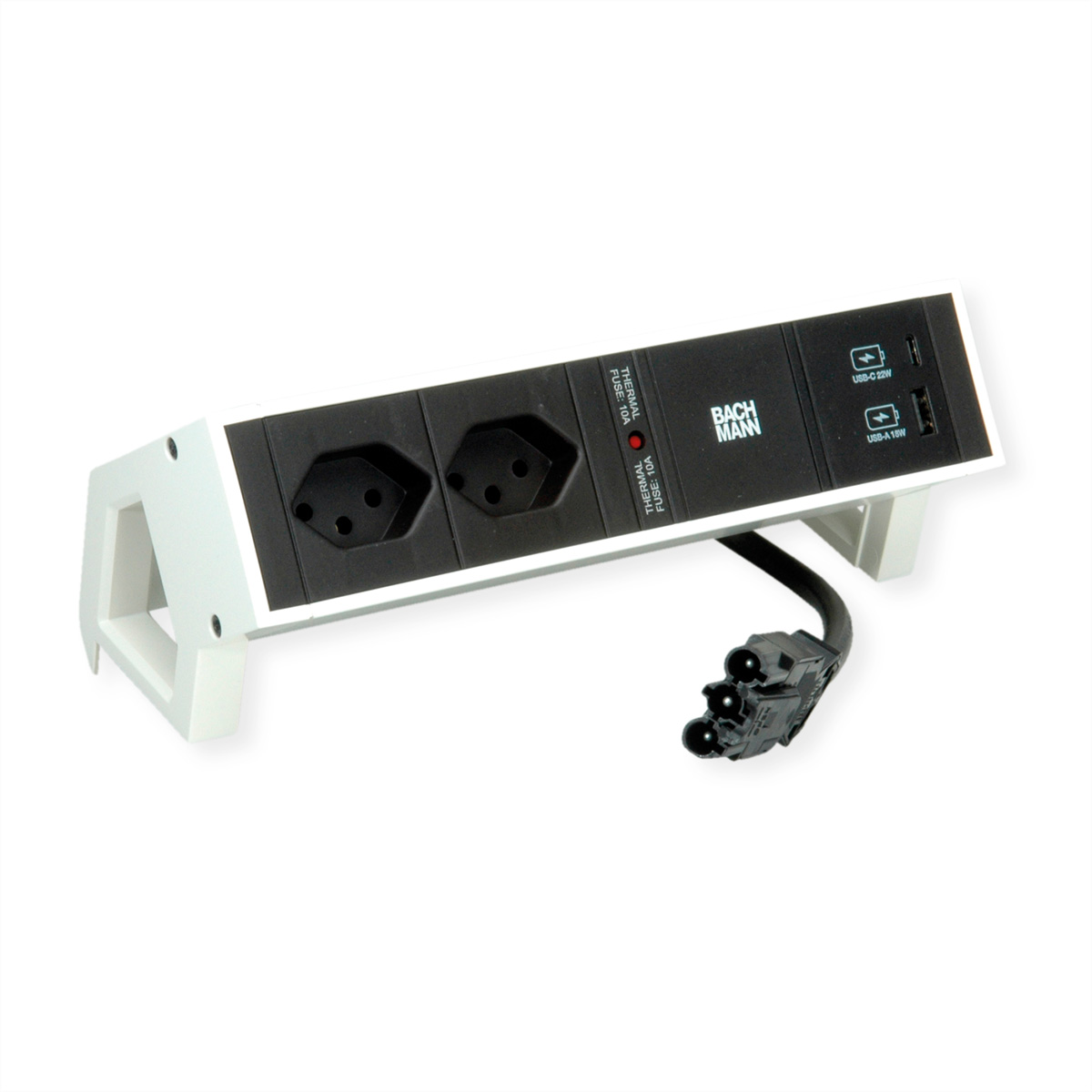Bachmann DESK 2 - Steckdosenleiste - Eingabe, Eingang GST18 - Ausgangsanschlüsse: 2 (USB, 24 pin USB-C, 2 x T13), Ansicht 2