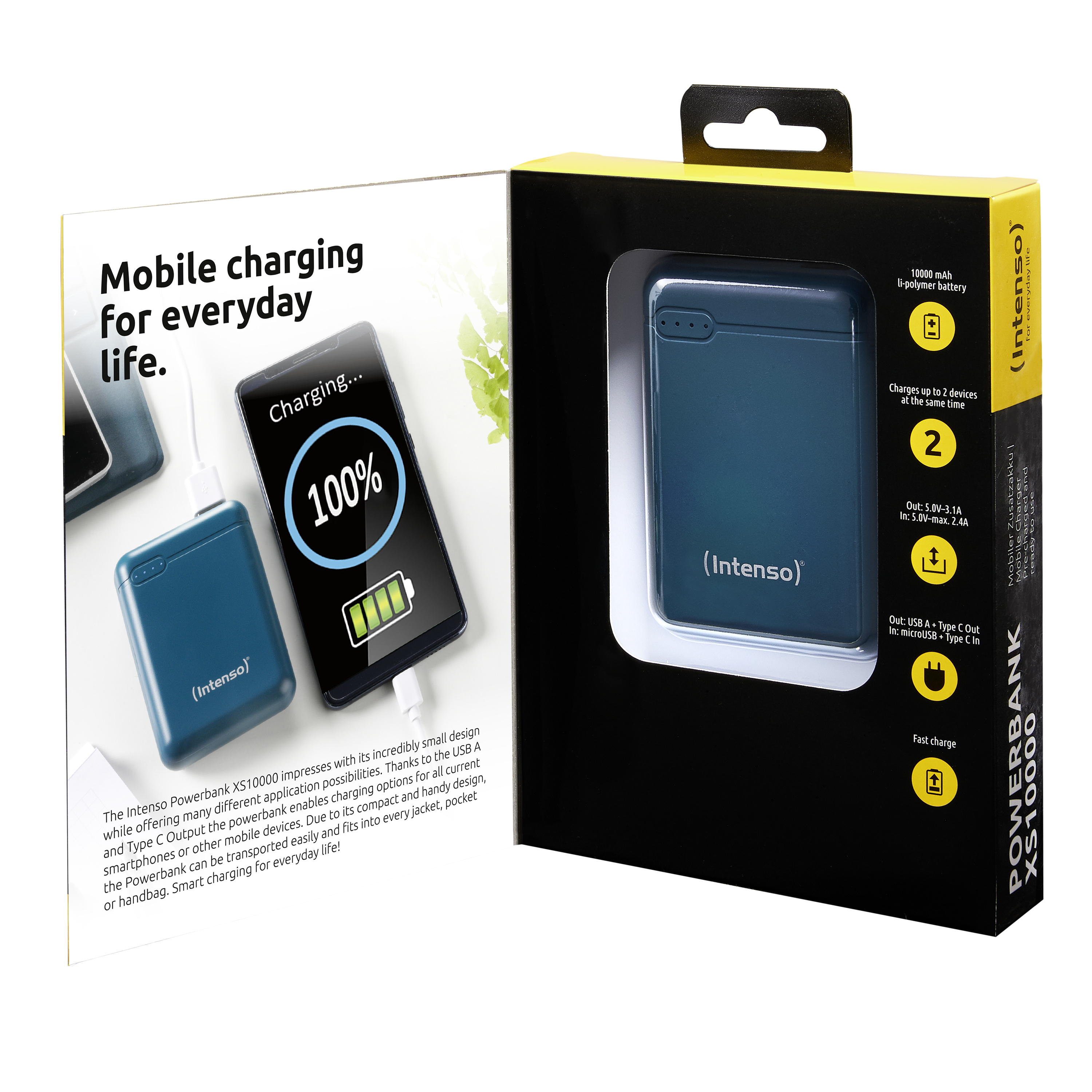 Intenso XS10000 - Powerbank - 10000 mAh - 3.1 A - 2 Ausgabeanschlussstellen (USB, USB-C) - Petrol, Ansicht 3