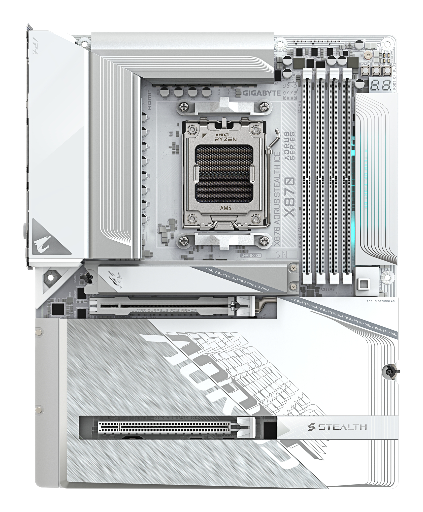 Gigabyte AORUS X870 STEALTH ICE - Motherboard - ATX - Socket AM5 - AMD X870 Chipsatz - USB-C 3.2 Gen 2x2…, Ansicht 2
