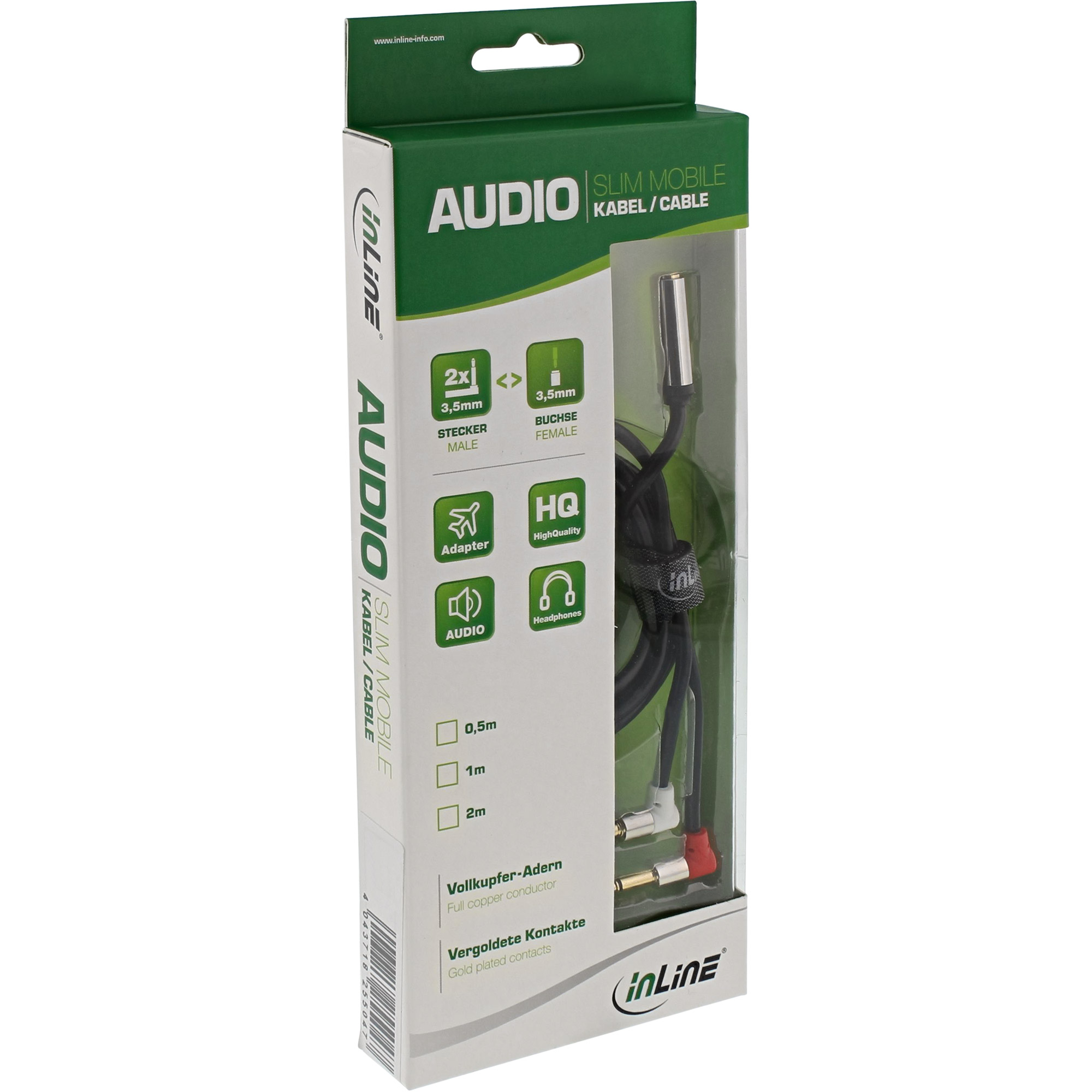 InLine Slim Audio Kopfh. Flugz.-Adapterkab. - 2x35mm ST  35mm BU 3pol. - 1m