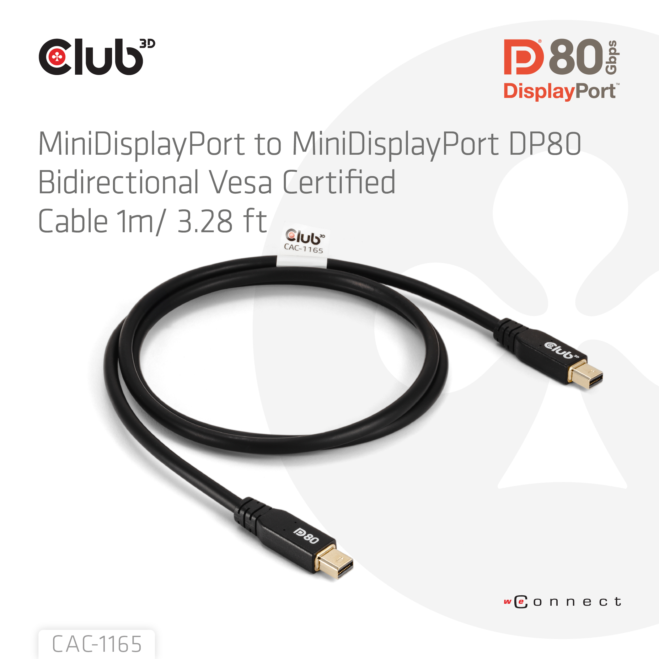 Club 3D DisplayPort-Kabel - Mini DisplayPort (M) - zu Mini DisplayPort (M) - DisplayPort 2.1 - 1 m - VESA DP80 Certified, Ansicht 2