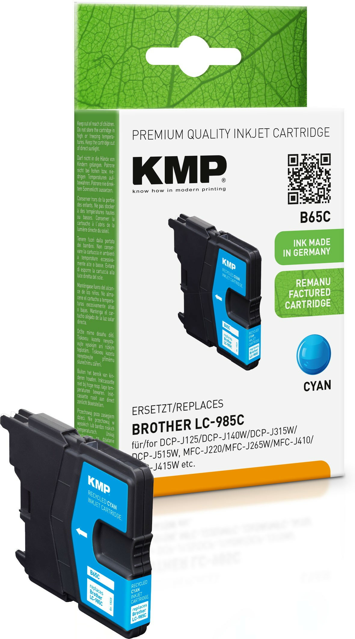 KMP B65C - 4.6 ml - Cyan - kompatibel - Tintenpatrone (Alternative zu: Brother LC985C), Ansicht 3