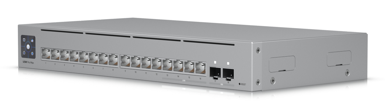 UbiQuiti Switch full managed Layer3 18 Port• 4x 2.5 GbE• 12x• 2x SFP+• Desktop• - Switch - 84 Gbps, Ansicht 4